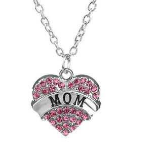 Pink Crystal Heart Mom Pendant Mother Necklace 410
